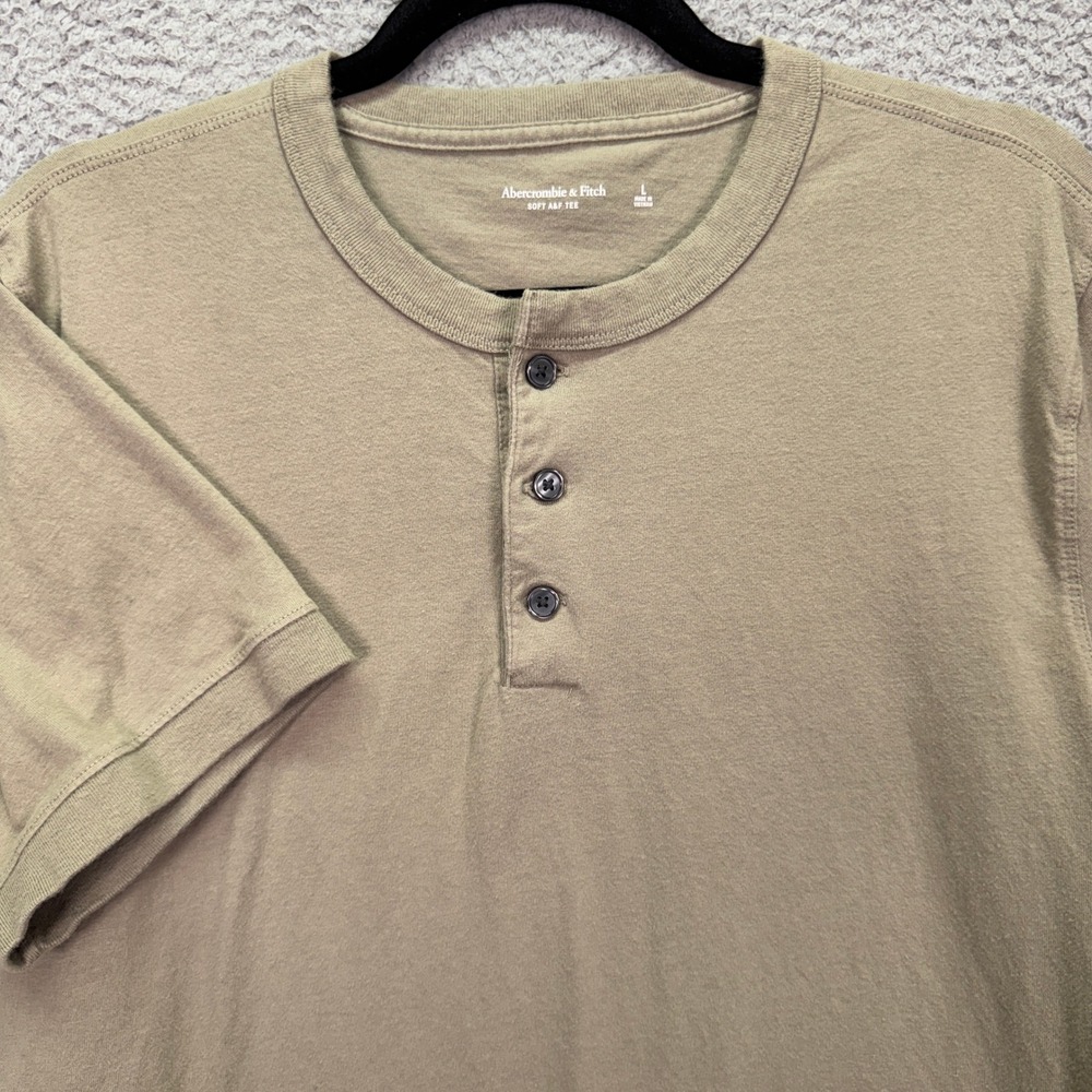 Abercrombie Tshirt Mens L Olive Green Khaki Soft A&F Tee Henley Preppy Heritage